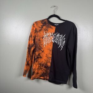 Hot Topic Black & Orange Horrific Split Wash Long-Sleeve T-Shirt Adult Small‎